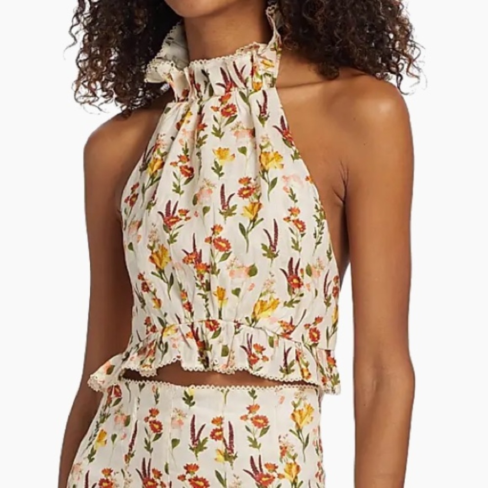 Agua by Agua Bendita Floral Halter Top - Cream and Multicolor